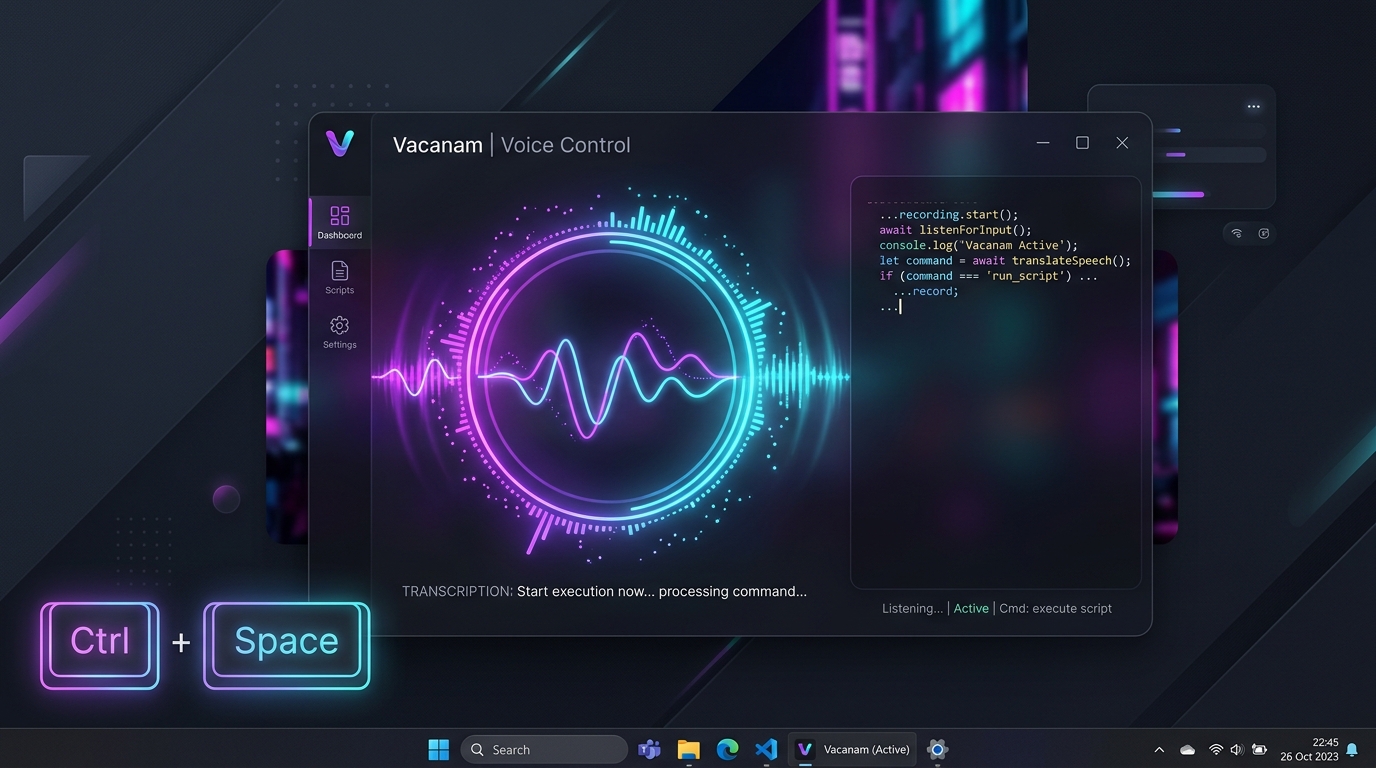 Vacanam Windows 11 Voice Control Desktop Mockup